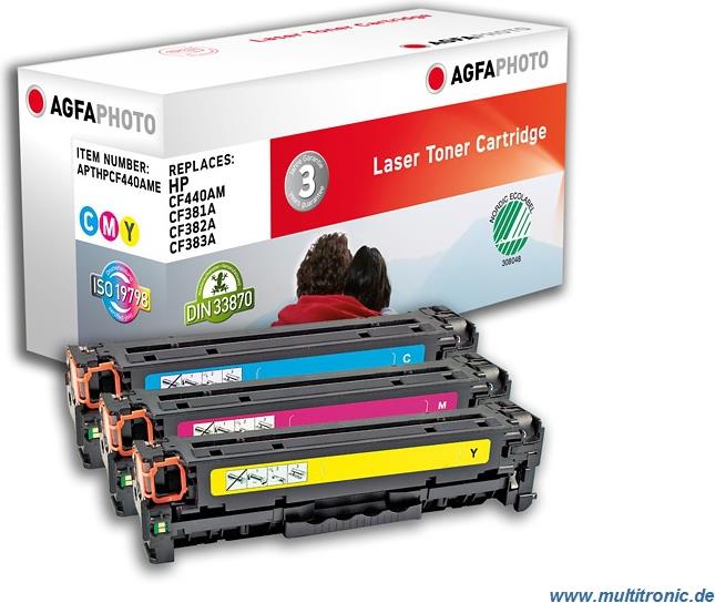 Toner Agfa Photo Multipack kompatibel zu HP CF381/82/83A cyan,magenta,gelb für Laserjet Pro M476, Reichweite ca. 2700 Seiten (APTHPCF440AME) von Agfaphoto