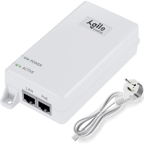 AgilePoElink 10 Gigabit PoE Injektor 60W IEEE802.3af/at/bt konform, PoE (15,4W), PoE+ (30W) oder PoE++ (60W) PoE Netzteil Injektor Adapter für PTZ Sicherheits Kamera/Access Point/IP Telefon von AgilePoElink