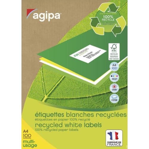 1000 Etiketten Recyclingpapier, Format 99,1 x 57 mm (100 Blatt A4/CDT) von Agipa
