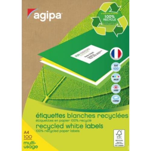 AGIPA 102649 Etiketten, recycelt, weiß, 99,1 x 139 mm, abgerundete Ecken, Druck: Tintenstrahl, Laser und Kopierer, 400 Stück von Agipa