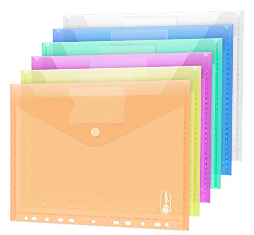 24 PCS Klettverschluss Dokumententasche A4, 6 Farben Sichttasche A4 Transparent, Dokumenten Mappen Brieftaschen Tasche für Organisieren mit 11 Lochrand und Etikettentasche von Agoer