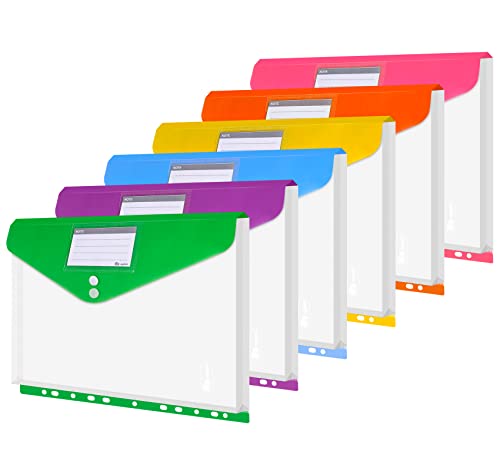 24 Stück Dokumententasche A4 - Dreidimensionale A4 Dokumentenmappe mit 2 Knöpfe, 6 Farben Sammelmappen A4 mit Binderlöcher und Etikettentasche für Dokumente Organisieren, jede bis zu 270 Papiere von Agoer