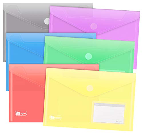 24er Set Dokumententasche A5, 6 Farbe Klettverschluss Dokumentenmappe Brieftaschen zum Dokumenten Abheften mit Lochrand/Etikettentasch und 30 Stück Gifted Visitenkarte von Agoer