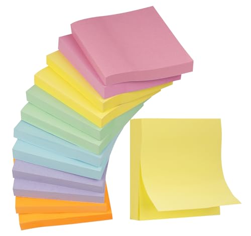 Agoer 1200 Stück Haftnotizen 76 x 76mm,12 Blöcke Notizzettel Bunt Selbstklebende Klebezettel,6 Zarte Farben Sticky Notes zum Markieren von Seiten für Büro, Studie, Hause von Agoer