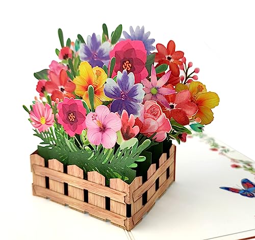 Agoer Pop Up Karte Blumen, 3D Blumenkarte Set Geburtstagskarte mit Umschlag, 3D Grußkarten für Muttertag,Danke,Valentinstag,Gute Besserung (Bunte Blumen) von Agoer