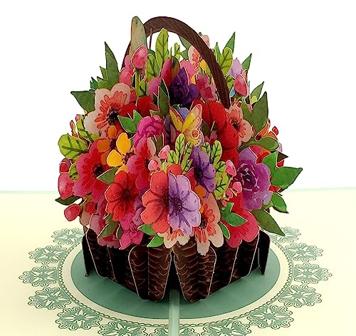 Agoer Pop Up Karte Blumen, 3D Blumenkarte Set Geburtstagskarte mit Umschlag, 3D Grußkarten für Muttertag,Danke,Valentinstag,Gute Besserung (Bunter Blumenkorb) von Agoer