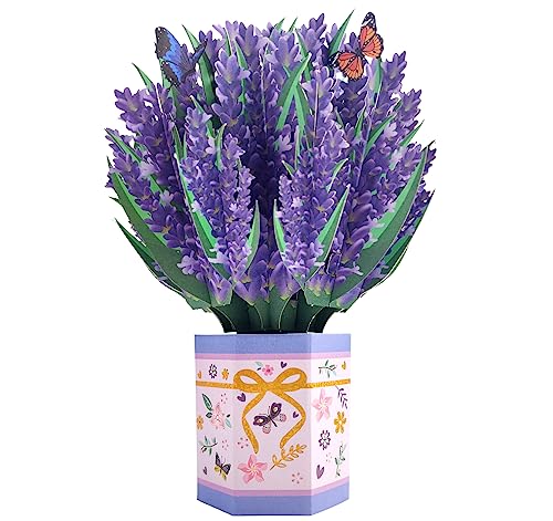 Agoer Pop Up Karte Blumen, 3D Blumenkarte Set Geburtstagskarte mit Umschlag, 3D Grußkarten für Muttertag,Danke,Valentinstag,Gute Besserung (Lavendel) von Agoer
