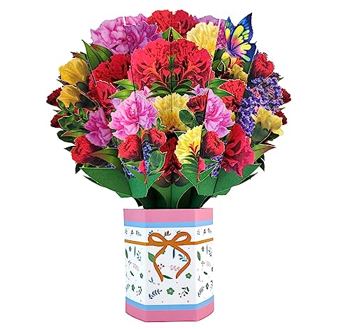 Agoer Pop Up Karte Blumen, 3D Blumenkarte Set Geburtstagskarte mit Umschlag, 3D Grußkarten für Muttertag,Danke,Valentinstag,Gute Besserung (Nelke) von Agoer