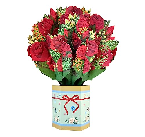 Agoer Pop Up Karte Blumen, 3D Blumenkarte Set Geburtstagskarte mit Umschlag, 3D Grußkarten für Muttertag,Danke,Valentinstag,Gute Besserung (Rosenstrauß) von Agoer