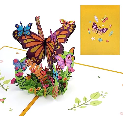Agoer Pop Up Karte Blumen, 3D Blumenkarte Set Geburtstagskarte mit Umschlag, 3D Grußkarten für Muttertag,Danke,Valentinstag,Gute Besserung (Schmetterling) von Agoer