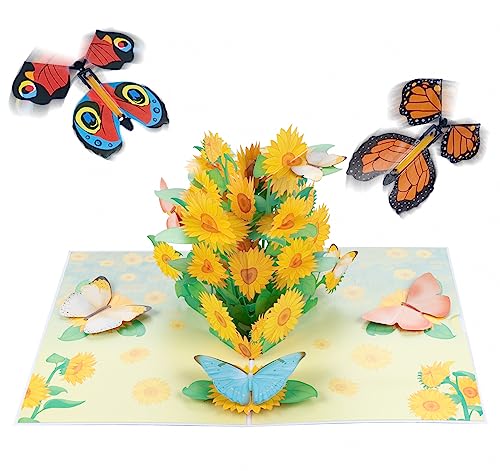 Agoer Pop Up Karte Blumen, 3D Blumenkarte Set [ mit Pop Up Fliegende Schmetterling ] Geburtstagskarte mit Umschlag, 3D Grußkarten für Muttertag,Danke,Valentinstag,Gute Besserung (Gänseblümchen) von Agoer