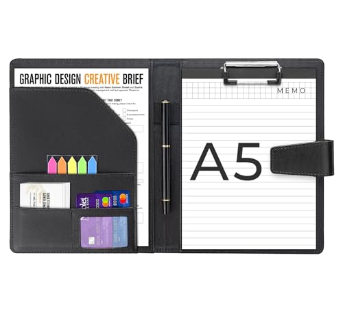 Agoer Schreibmappe A5 Klemmbrettmappe, Leder Konferenzmappe DIN-A5 mit Magnetverschluss, Schreibbrett Klemmbrett inklusive A5 Notizblock und Stift - Schwarz Agoer Schreibmappe A5 Klemmbrettmappe, Leder Konferenzmappe DIN-A5 mit Magnetverschluss, Schreibbrett Klemmbrett inklusive A5 Notizblock und Stift - Schwarz von Agoer