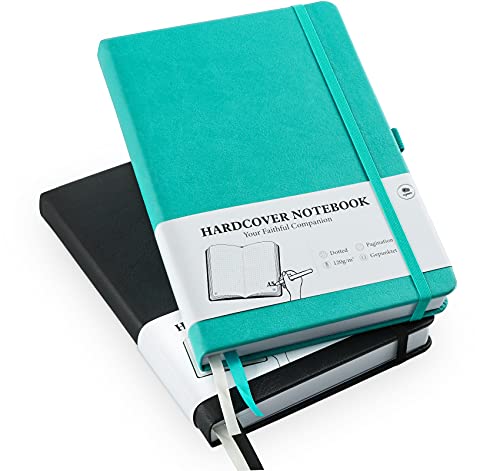 Notizbuch Dotted A5-2er Pack Punktraster Hardcover Bullet Grid Journal Dot Spiral, 120 g/m² Dickes Gepunktete Papier, 384 nummerierte Seite, 5.7 x 8.3 Inch (Schwarz + Türkis) von Agoer