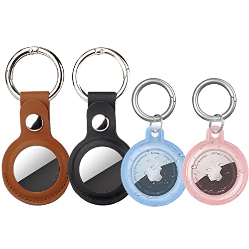 AgoumLux 4er Pack AirTag Schlüsselanhänger Airtag Hülle, Air Tag Anhänger Holder Airtag Halter, Leder: Braun/Schwarz, Klar: Blau/Pink AgoumLux 4er Pack AirTag Schlüsselanhänger Airtag Hülle, Air Tag Anhänger Holder Airtag Halter, Leder: Braun/Schwarz, Klar: Blau/Pink von AgoumLux