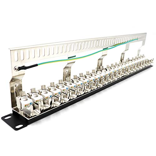 Agwuoetr Cat7 Patch Feld 24Port CAT7 / CAT6A Patch Feld Voll Geschirmt Inkl. 24X Cat7 Shielded Adapter 1U 19 von Agwuoetr
