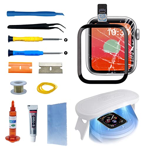 Agzssl Frontbildschirm-Ersatz für Apple Watch Serie 4, Glaslinse, Touch-Digitalisierer, Reparatur-Set mit Werkzeugen und Anleitung (kein LCD-Bildschirm), 44 mm von Agzssl