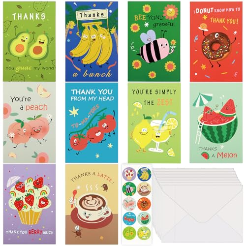 AhfuLife Dankeskarten, 30 Stück Obst Dankeschön Karten, 10 Styles Danke Karte Thank You Cards mit 10 Umschlägen für Lehrer Freunde Familie Wertschätzung Geburtstag Weihnachten Neujahr Absolventenfeier von AhfuLife