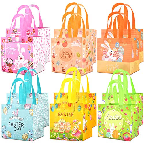 AhfuLife Ostern Tasche Geschenktüten Kinder, 12 Stück Ostereiersuche Taschen, Wiederverwendbare Ostern Geschenke Ostertüten mit Griffen für Kinder Geschenk Eiersuche Verpacken Partyzubehör Osterndeko von AhfuLife
