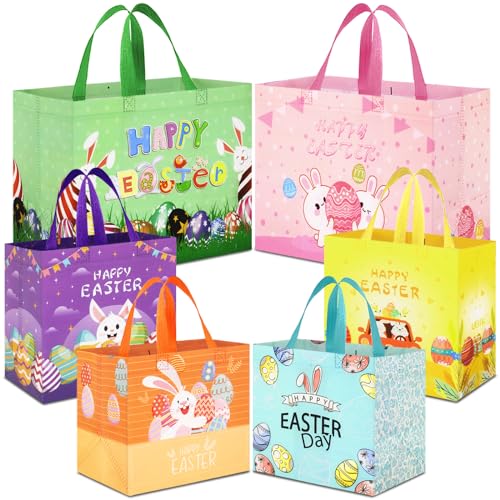 AhfuLife Ostertüten für Kinder, 6 Stück Wiederverwendbare Ostereiersuche-Taschen mit Griffen, Enthält 2 Große und 4 Kleine Non-Woven Oster Geschenktüten für Ostereiersuche Partyzubehör Ostern Deko von AhfuLife