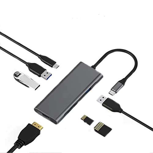 AiGyonx USB-C-HDMI-Adapter mit Typ-C-PD-Aufladung, 4K-HDMI, 3USB 3.0, TF/SD-Kartenleser, USB-C-Hub TB 3 für MacBook/MacBook Pro/Chromebook/Dell XP und mehr (7-in-1 grau) von AiGyonx