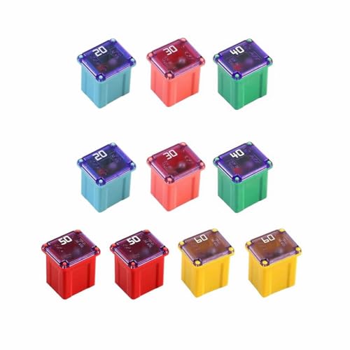 Jcase Mini-Jcase-Sicherungssortiment, niedriges Profil, 20 A, 30 A, 40 A, 50 A, 60 A, passend für Ford Chevy/GM, Nissan und Toyota, Pickup-Trucks, Autos und SUVs (10 Stück) von AiMiiNiii