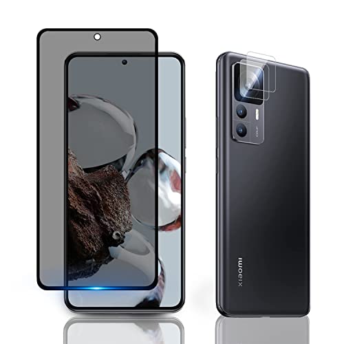 AiMok [1+2 Stück Privacy Glasfolie Kompatibel mit Xiaomi 12T Pro/Xiaomi 12T, Kamera Glasfolie Schutzfolie, [Anti-Spy] [Kratzfest] [Doppelschutz] 9H Härte Blickschutzfolie für Xiaomi 12T Pro/12T von AiMok