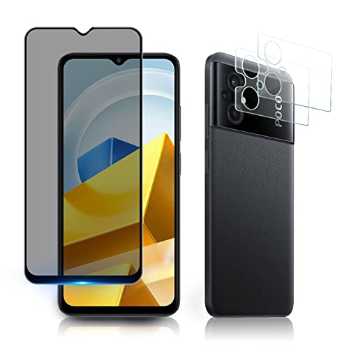 AiMok [1+2 Stück Privacy Glasfolie Kompatibel mit Xiaomi Poco M5, Kamera Glasfolie Schutzfolie, [Anti-Spy] [Kratzfest] [Doppelschutz] 9H Härte Blickschutzfolie für Xiaomi Poco M5 von AiMok