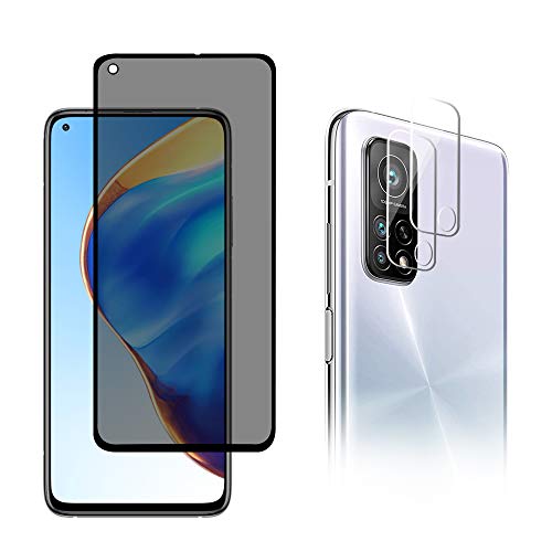 AiMok [1 Stück Privacy Glasfolie Kompatibel mit Xiaomi Mi 10T / Mi 10T Pro + [2 Stück] Kamera Glasfolie Schutzfolie, [Anti-Spy] [Kratzfest] [Doppelschutz] 9H Härte Blickschutzfolie von AiMok