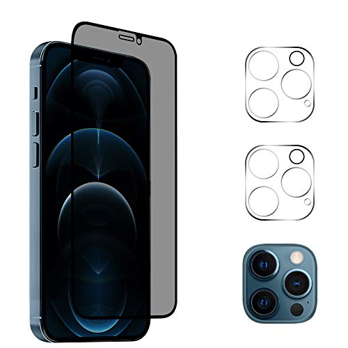 AiMok [1 Stück] Privacy Glasfolie Kompatibel mit iPhone 12 Pro Max [6.7"] + [2 Stück] Kamera Glasfolie Schutzfolie, [Anti-Spy] [Kratzfest] [Doppelschutz] 9H Härte Blickschutzfolie von AiMok