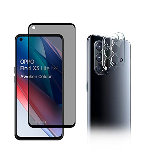 AiMok [1 Stück Privacy Panzerglas Kompatibel mit Oppo Find X3 Lite + [2 Stück] Kamera Panzerglas Schutzfolie, [Anti-Spy] [Kratzfest] [Doppelschutz] 9H Härte Blickschutzfolie von AiMok