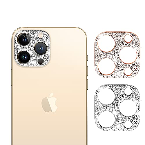 AiMok [2 Stück Bling Kamera Linse Schutzfolie Kompatibel mit iPhone 13 Pro Max, Diamant Kamera Objektivschutz Dekorationen Aufkleber Linse Protector Cover für iPhone 13 Pro Max (Silber + Roségold) von AiMok
