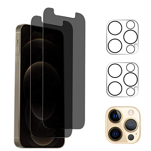AiMok [2 Stück Privacy Glasfolie Schutzfolie Kompatibel mit iPhone 12 Pro [6.1"] + [2 Stück] Glasfolie Kamera Folie [Anti-Spy] [Kratzfest] [Doppelschutz] 9H Härte Blickschutzfolie von AiMok