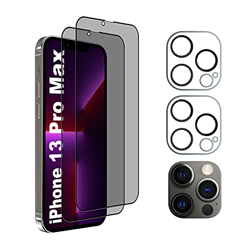AiMok [2 Stück Privacy Panzerglas Kompatibel mit iPhone 13 Pro Max + [2 Stück] Kamera Panzerglas Schutzfolie, [Anti-Spy] [Kratzfest] [Doppelschutz] 9H Härte Blickschutzfolie von AiMok