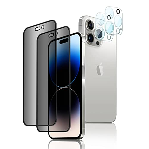 AiMok [4 Stück Privacy Glasfolie Kompatibel mit iPhone 14 Pro, Kamera Glasfolie Schutzfolie, [Anti-Spy] [Kratzfest] [Doppelschutz] 9H Härte Blickschutzfolie für iPhone 14 Pro von AiMok
