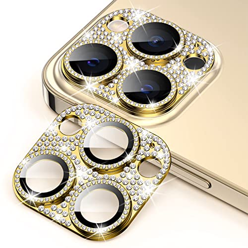 AiMok Bling Kamera Linse Schutzfolie Kompatibel mit iPhone 13 Pro/iPhone 13 Pro Max, Anti-Kratzen, HD Diamant Metall Kamera Objektivschutz Linse Protector Cover für iPhone 13 Pro/Pro Max (Gold) von AiMok