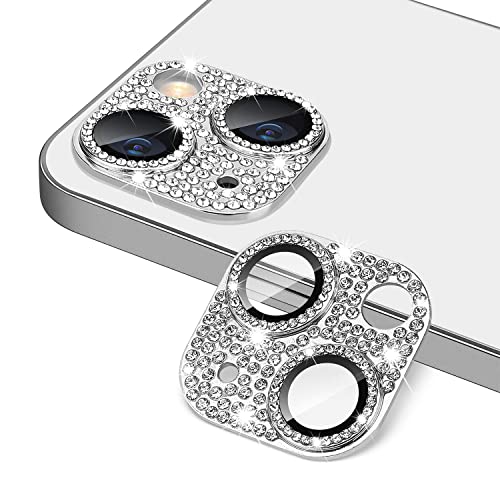 AiMok Bling Kamera Linse Schutzfolie Kompatibel mit iPhone 14/iPhone 14 Plus, Anti-Kratzen, HD Diamant Metall Kamera Objektivschutz Linse Protector Cover für iPhone 14/iPhone 14 Plus - Silber von AiMok