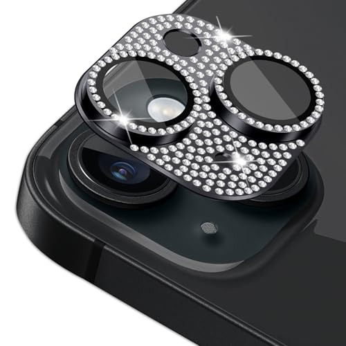 AiMok Bling Kamera Linse Schutzfolie Kompatibel mit iphone 15/iphone 15 plus, Anti-Kratzen, HD Diamant Metall Kamera Objektivschutz Linse Protector Cover für iphone 15/iphone 15 plus (Schwarz) von AiMok