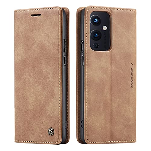 AiMok Hülle Kompatibel mit Oneplus 9, Klappbar PU Lederhülle mit [Kartenfächer] [Standfunktion], TPU Innenschale Handyhülle Stoßfeste Flip Schutzhülle für Oneplus 9 - Braun von AiMok