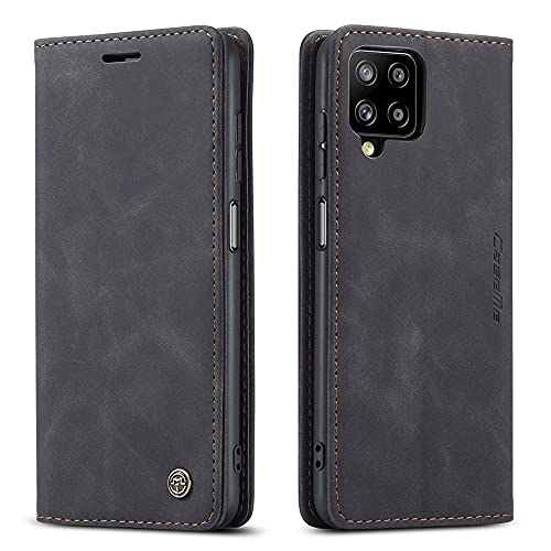 AiMok Hülle Kompatibel mit Samsung Galaxy A12, Klappbar PU Lederhülle mit [Kartenfächer] [Standfunktion], TPU Innenschale Handyhülle Stoßfeste Flip Schutzhülle für Samsung Galaxy A12 - Schwarz von AiMok