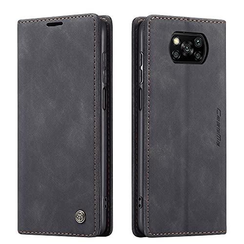 AiMok Hülle Kompatibel mit Xiaomi Poco X3 Pro, Klappbar PU Lederhülle mit [Kartenfächer] [Standfunktion], TPU Innenschale Handyhülle Stoßfeste Flip Schutzhülle für Xiaomi Poco X3 Pro - Schwarz von AiMok