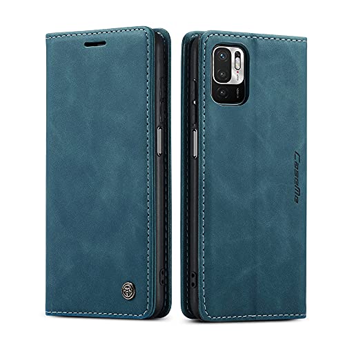 AiMok Hülle Kompatibel mit Xiaomi Redmi Note 10 5G, Klappbar PU Lederhülle mit [Kartenfächer] [Standfunktion], TPU Innenschale Handyhülle Stoßfeste Flip Schutzhülle für Xiaomi Poco M3 Pro - Blau Grün von AiMok
