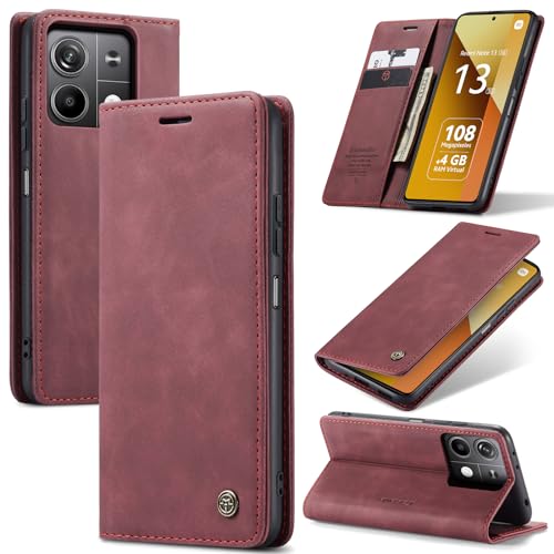AiMok Hülle für Xiaomi Redmi Note 13 5G, Klappbar PU Lederhülle mit [Kartenfächer] [Standfunktion], TPU Innenschale Handyhülle Stoßfeste Flip Schutzhülle für Xiaomi Redmi Note 13 5G - Rot von AiMok