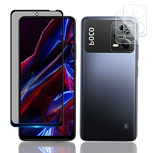 AiMok Privacy Glasfolie Kompatibel mit Xiaomi Poco X5, [1+2 Stück] Kamera Glasfolie Schutzfolie, [Anti-Spy] [Kratzfest] [Doppelschutz] 9H Härte Blickschutzfolie für Xiaomi Poco X5 von AiMok