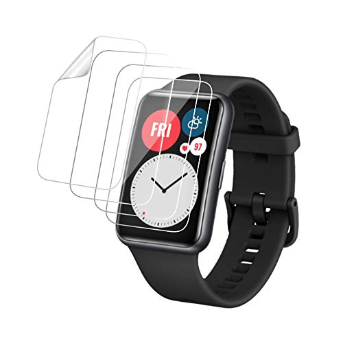 AiMok Schutzfolie Kompatibel mit Huawei Watch Fit, 4-Stück flexible TPU Displayschutzfolie, Kratzer, Blasenfrei, Anti-Fingerprint, HD Vollständige Abdeckung Displayschutzfolie für Huawei Watch Fit von AiMok