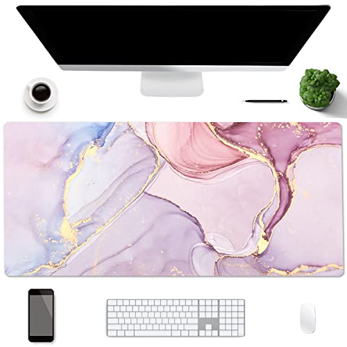 Schreibtischunterlage,AiPsekocy PU-Leder doppelseitige Schreibtischmatte,90x 40 cm Große Schreibtisch-Schreibblock,Wasserdicht Mausmat für Büro und Zuhause-Rosa Marmor von AiPsekocy