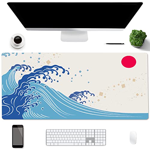 Schreibtischunterlage,AiPsekocy PU-Leder doppelseitige Schreibtischmatte,90x 40 cm Große Schreibtisch-Schreibblock,Wasserdicht Mausmat für Büro und Zuhause-Sonnenaufgang von AiPsekocy