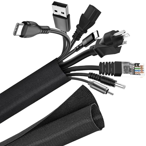 AiQInu 1.5M Kabelschlauch Schwarz, Kabelschlauch Selbstschließend, Nylon Kabelkanal, Cable Management Kabelmanagement von AiQInu