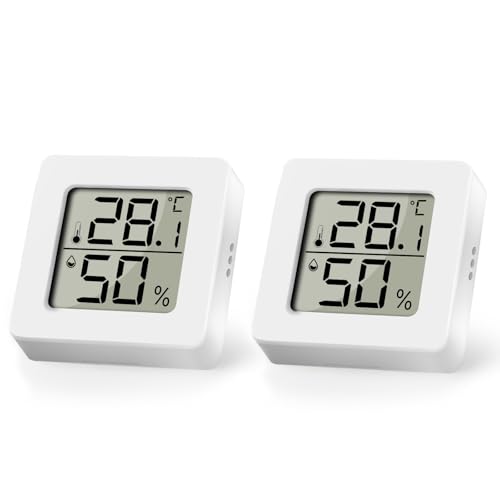 AiQInu 2 Stück Digital Thermometer Hygrometer, Mini Luftfeuchtigkeitsmesser Innen, Hhen Genauigkeit Außenthermometer Magnetisches, Klein Temperatursensor für Innenraum Babyraum Wohnzimmer Büro von AiQInu