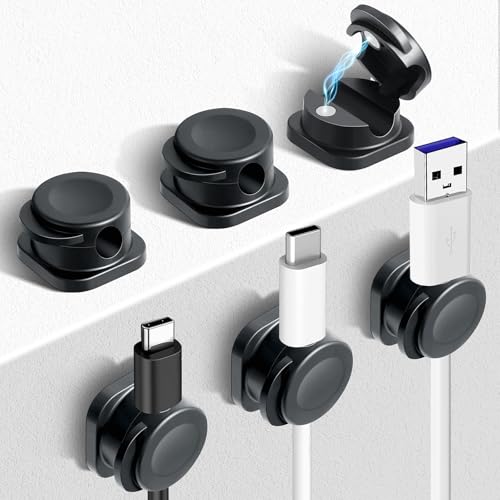 AiQInu 6 Stück Kabelhalter Kabelclips, Magnetische Kabelhalter Schreibtisch, Kabelhalter Selbstklebend Kabel Organizer für Ladekabel, USB, Audiokabel von AiQInu