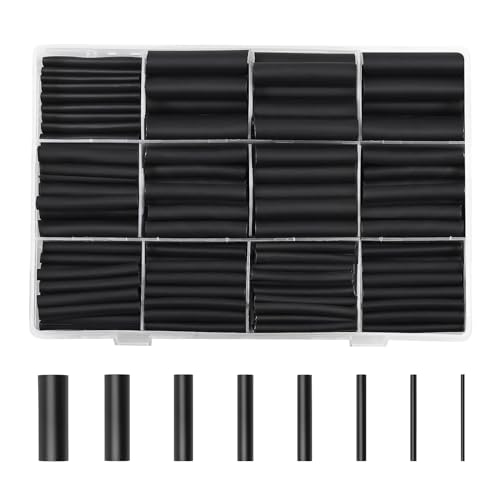 AiQInu 650 stück Schrumpfschlauch Wasserdicht, Schrumpfschlauch Set, Wärmeschrumpfschlauch Schwarz, Schrumpfschläuche mit Schrumpfrate 2:1, Schrumpfschlauch Meterware von AiQInu